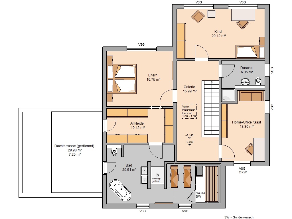 Ankleide als Durchgangszimmer mit Zugang zur Dachterrasse