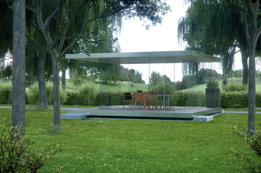 Ein Pavillon komplett aus Glas Raum für das wahre Glück